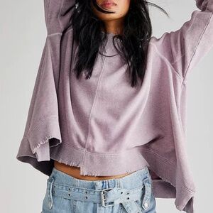 Free People Rework It & Reverse It Sweatshirt Top – Oversized Fit in Orchid Dust